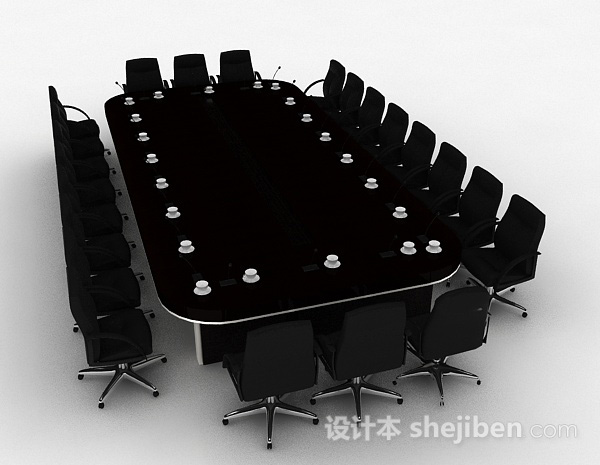 设计本棕色会议桌椅3d模型下载